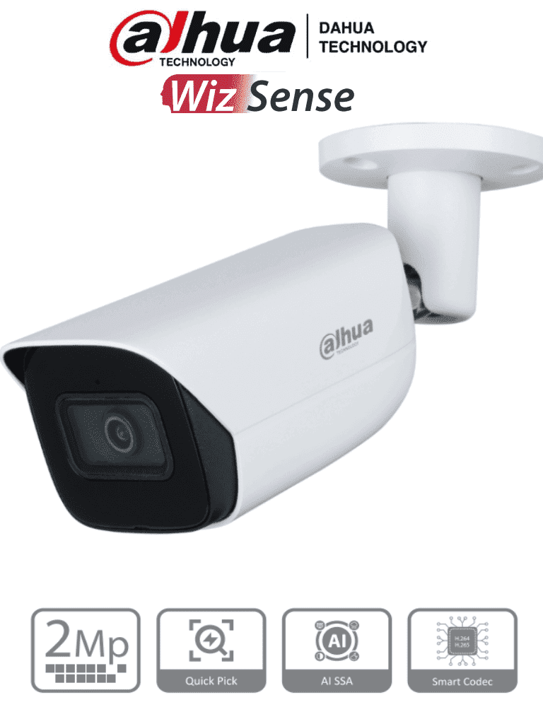 DAHUA IPC-HFW3241E-S-S2 - Cámara IP Bullet de 2 MP/ WizSense/ Con IA/ Lente de 2.8 mm/ 107° de Apertura/ Micrófono integrado/ IR de 50 m / SMD 4.0 / AI SSA / Quick Pick/ Ranura MicroSD/ WDR Real de 120 dB / PoE / IP67 / DAHUA IPC-HFW3241E-S-S2 - Cámara IP Bullet de 2 MP/ WizSense/ Con IA/ Lente de 2.8 mm/ 107° de Apertura/ Micrófono integrado/ IR de 50 m / SMD 4.0 / AI SSA / Quick Pick/ Ranura MicroSD/ WDR Real de 120 dB / PoE / IP67 /